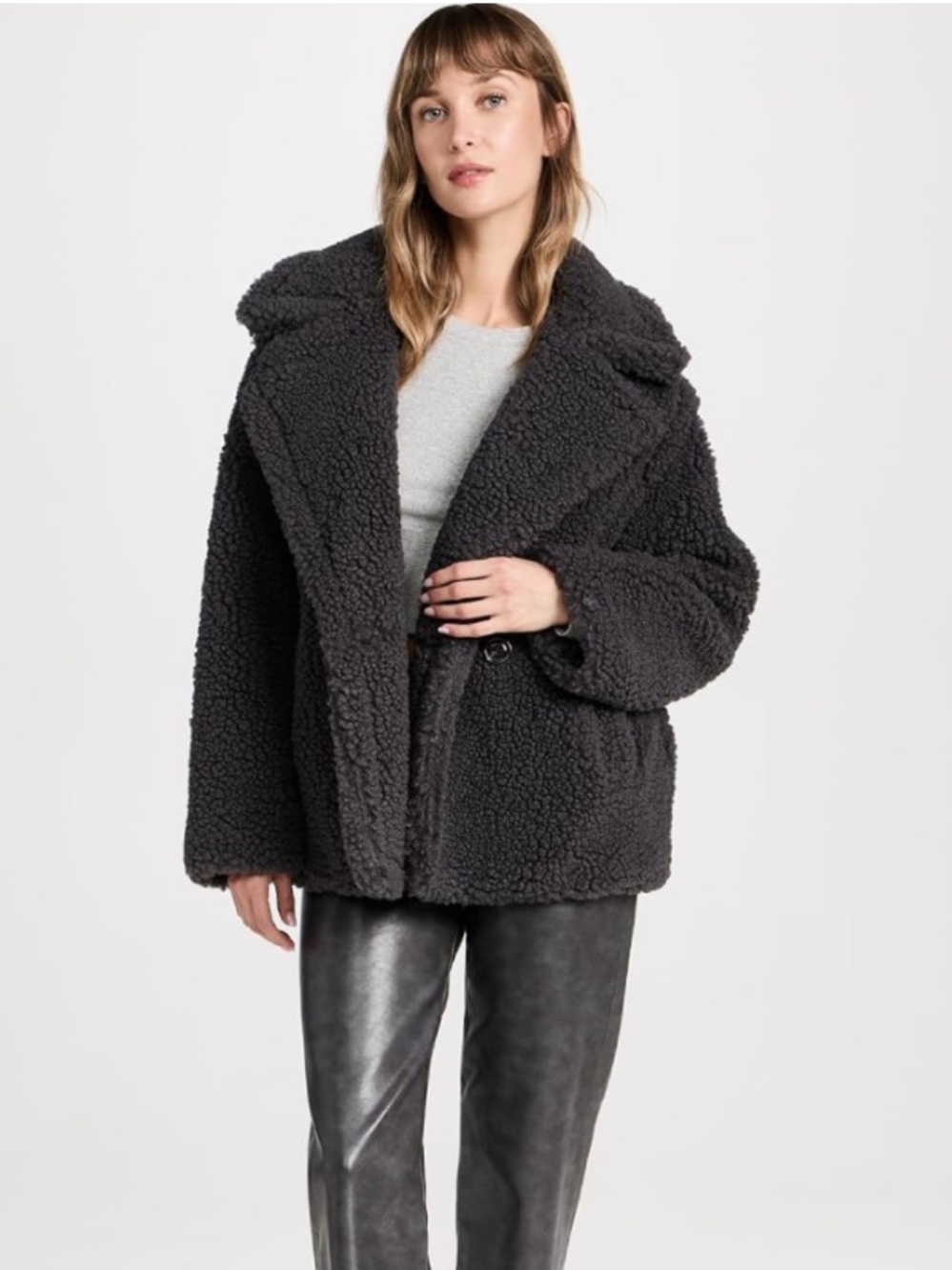 Time & Tru Gertrude Teddy Faux-Shearling Crop Short Jacket Coat Black Furry UGG